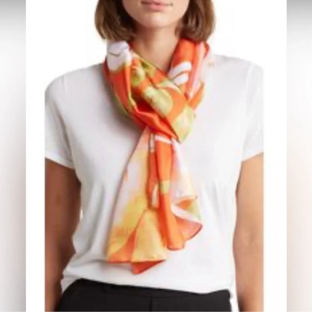 SALE 🔥 Vince Camuto Floral Scarf Bold Orange and Green Scarf